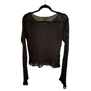 Y2K Tripp NYC Rag Striped Sweater Black Open Knit Distressed Women’s Size M